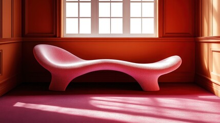 Modern abstract pink lounge chair in red interior space