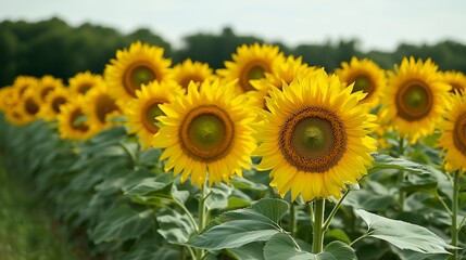 Obraz premium A vibrant field of sunflowers basking in sunlight, showcasing nature's beauty.