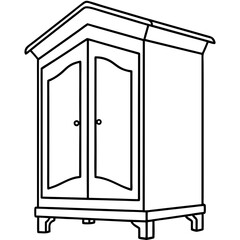 Armoire, angle view line art vector illustration