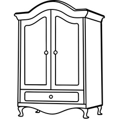 Armoire, angle view line art vector illustration