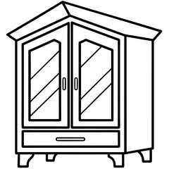Armoire, angle view line art vector illustration