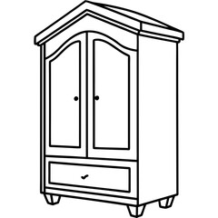 Armoire, angle view line art vector illustration