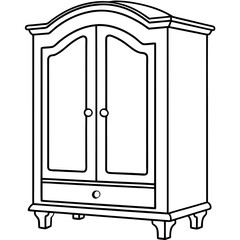 Armoire, angle view line art vector illustration