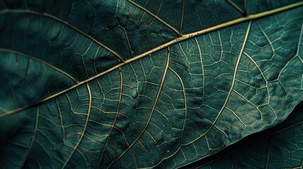 A macro shot of the intricate vein patterns on a green cocoa leaf