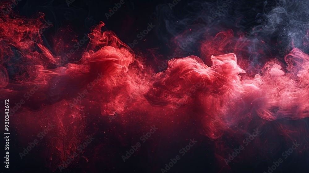 Poster red smoke swirls against a dark background in an abstract display of color and movement