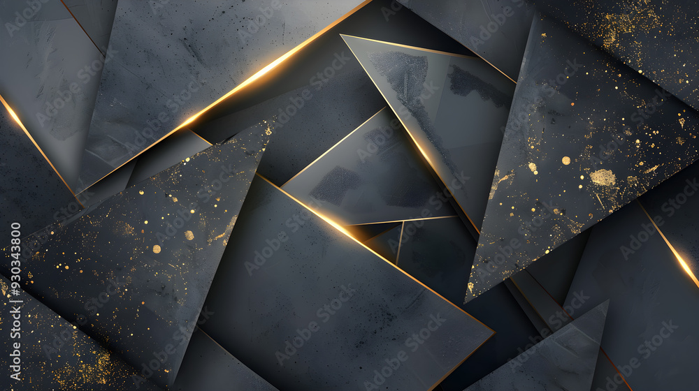 Aufkleber the background of the black polygon texture is contrasted with golden edges and slightly glitters wi