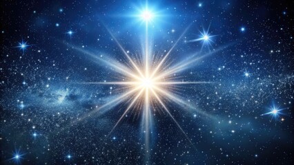 A beautiful, shimmering white star bursts in the darkness of the night sky, surrounded by a halo of soft, ethereal light and twinkling stardust.