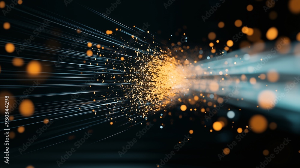 Poster data stream: a mesmerizing abstract illustration of data flowing through a digital tunnel, illuminat