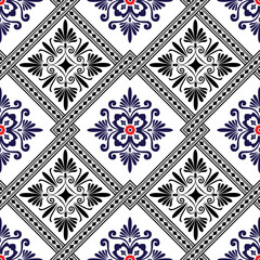 Blue and black floral damask seamless pattern background 