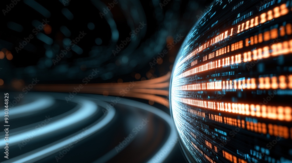 Poster digital data sphere: a mesmerizing abstract visualization of digital data swirling around a glowing 