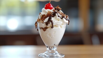 Ice Cream Sundae with Chocolate Sauce and Cherry