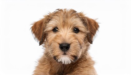 アイリッシュ・ソフトコーテッド・ウィートン・テリアの子犬のポートレート（Irish Soft-Coated Wheaten Terrier puppy portrait on white background）
