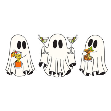 Cute Ghosts with Cocktails
