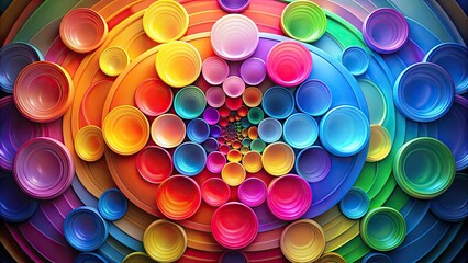 Abstract composite of overlapping colored circles in 3D arrangement, creating a dynamic and futuristic visual representation of harmony and unity in digital design.