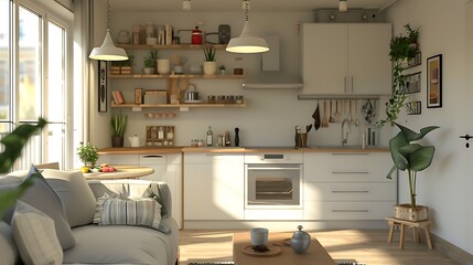 Modern Kitchen and Living Room Interior Design