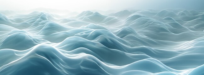 Tranquil Ocean Waves in Misty Morning Light with Gentle Blue Hues