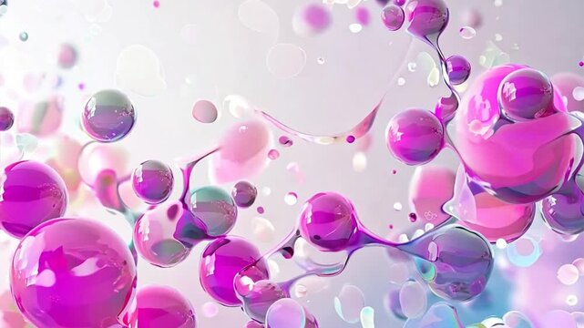 Abstract Pink Bubbles: A mesmerizing dance of vibrant pink, purple, and iridescent bubbles suspended in a shimmering white void. The dynamic composition evokes a sense of playfulness, energy, and ethe
