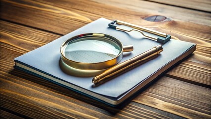 A classic detective tool, a clipboard holds a document under scrutiny as a magnifying glass examines details, symbolizing investigation and analytical thinking.
