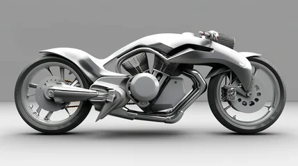 Futuristic silver motorcycle design with exposed engine.