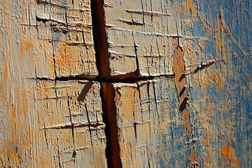 Rustic textured wall with peeling paint in red and earthy tones, vintage abstract design