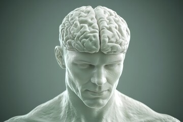 Obraz premium A detailed close up image of a human brain sculpture in glowing white symbolizing intelligence thought processes and the intricate workings of the mind ideal for scientific and educational themes