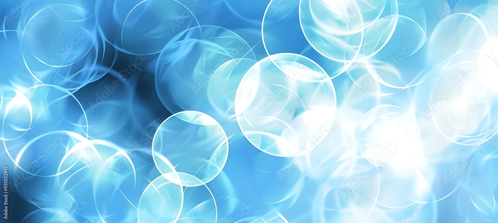 Aufkleber an abstract monochromatic sky blue background with overlapping circles