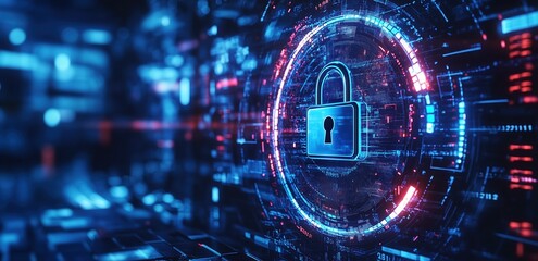 Obraz premium Panoramic connecting verified credentials and secure connection or cybersecurity service concept of compute motherboard close up and lock with login and as wide banner design with copyspace area 