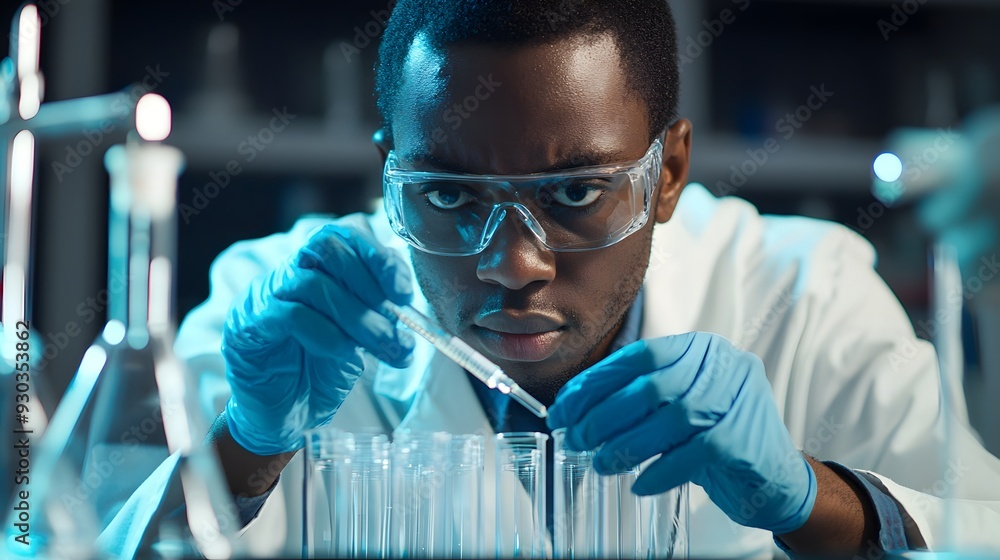 Aufkleber scientist conducting hands-on experiment in laboratory exploring stem discovery