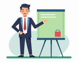 Businessman presenting on a board vector flat design