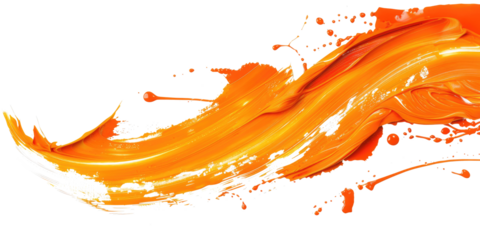 orange paint color brush stroke isolated on white or transparent png