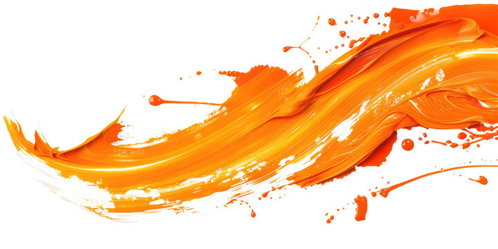 orange paint color brush stroke isolated on white or transparent png