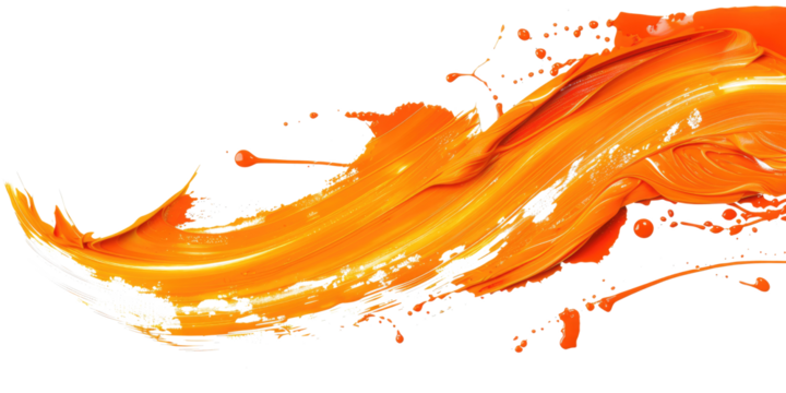 orange paint color brush stroke isolated on white or transparent png