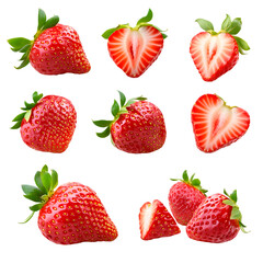 Vibrant Collection of Strawberries Isolated on Transparent Background - Freshness in Detail