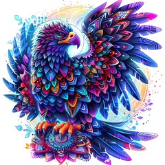 Obraz premium brightly colored bird with feathers and a flower on a white background