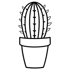 Cactus in a pot line art vector illustration