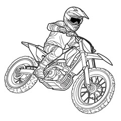a coloring page of a dirt bike rider riding a motorcycle