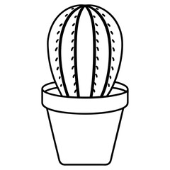 Cactus in a pot line art vector illustration