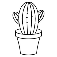 Cactus in a pot line art vector illustration