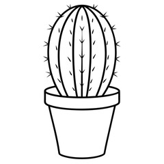Cactus in a pot line art vector illustration