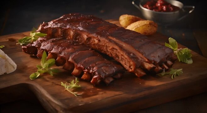 Close-up of Blue-Dyed Ribs on a Cutting Board with Blueberries