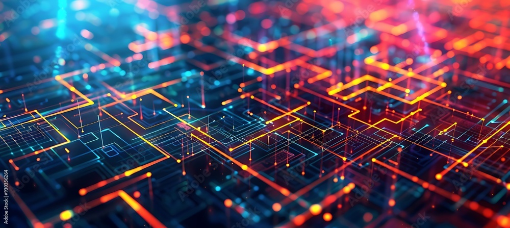 Poster abstract neon background with circuit board look