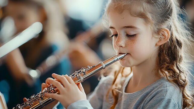 Dedicated Student Practicing Musical Instrument in School Band