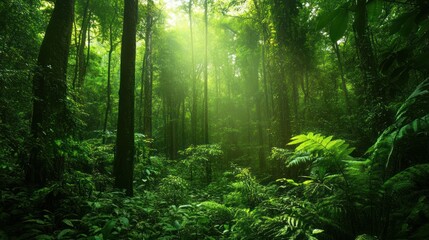 Obraz premium Sunlight Filtering Through Lush Rainforest Canopy