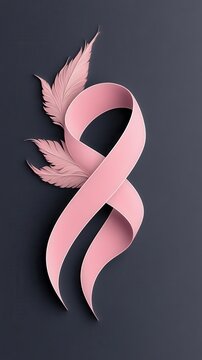 recommend clip art: Pink ribbon in an elegant calligraphic line art style, Breast Cancer Awareness Month, flowing and graceful support