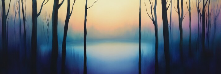 Obraz premium Sunlight filtering through Canopy of Trees Creates Dramatic Landscape at Sunrise or Sunset