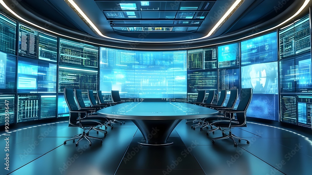 Poster futuristic digital command center for advanced data analytics and strategic business management
