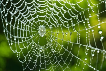 Delicate spider web covered in morning dew