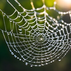 Delicate spider web covered in morning dew