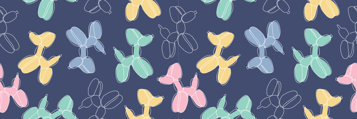 Classic balloon dog. Vector seamless pattern of cute cartoon bubble animal in color. Design element for logo, card, t-shirt, invitation, fabric, cover, accessories. Vector © OLiAN_ART