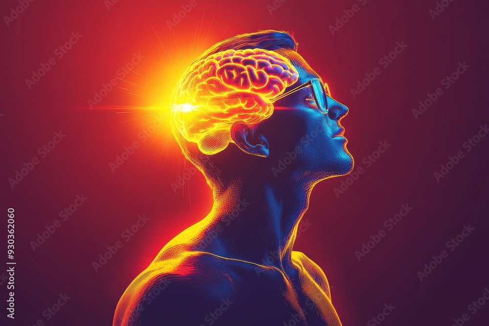 Poster profile of a man with a glowing brain overlay symbolizing the power of intellectual thought and the 